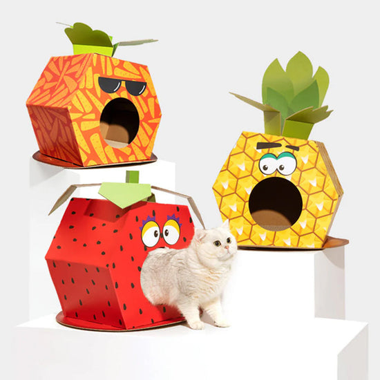 FOFOS Cardboard Cat House With Scratching Pad - Strawberry