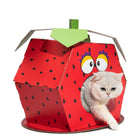 FOFOS Cardboard Cat House With Scratching Pad - Strawberry