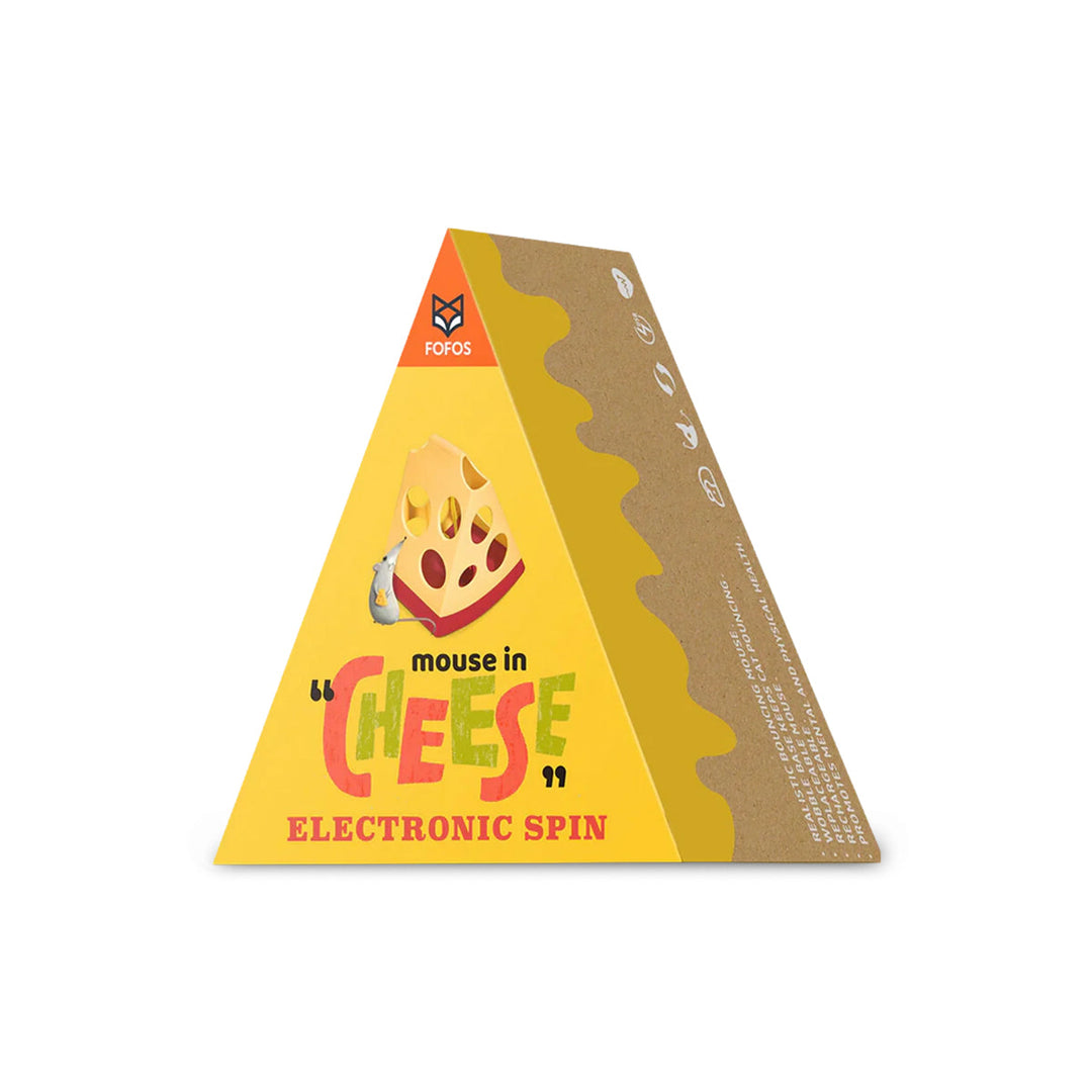 Zigly mouse in cheese electronic spin cat toy in yellow triangular box