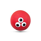 Zigly red rubber ball toy with three black and white eyes on white background