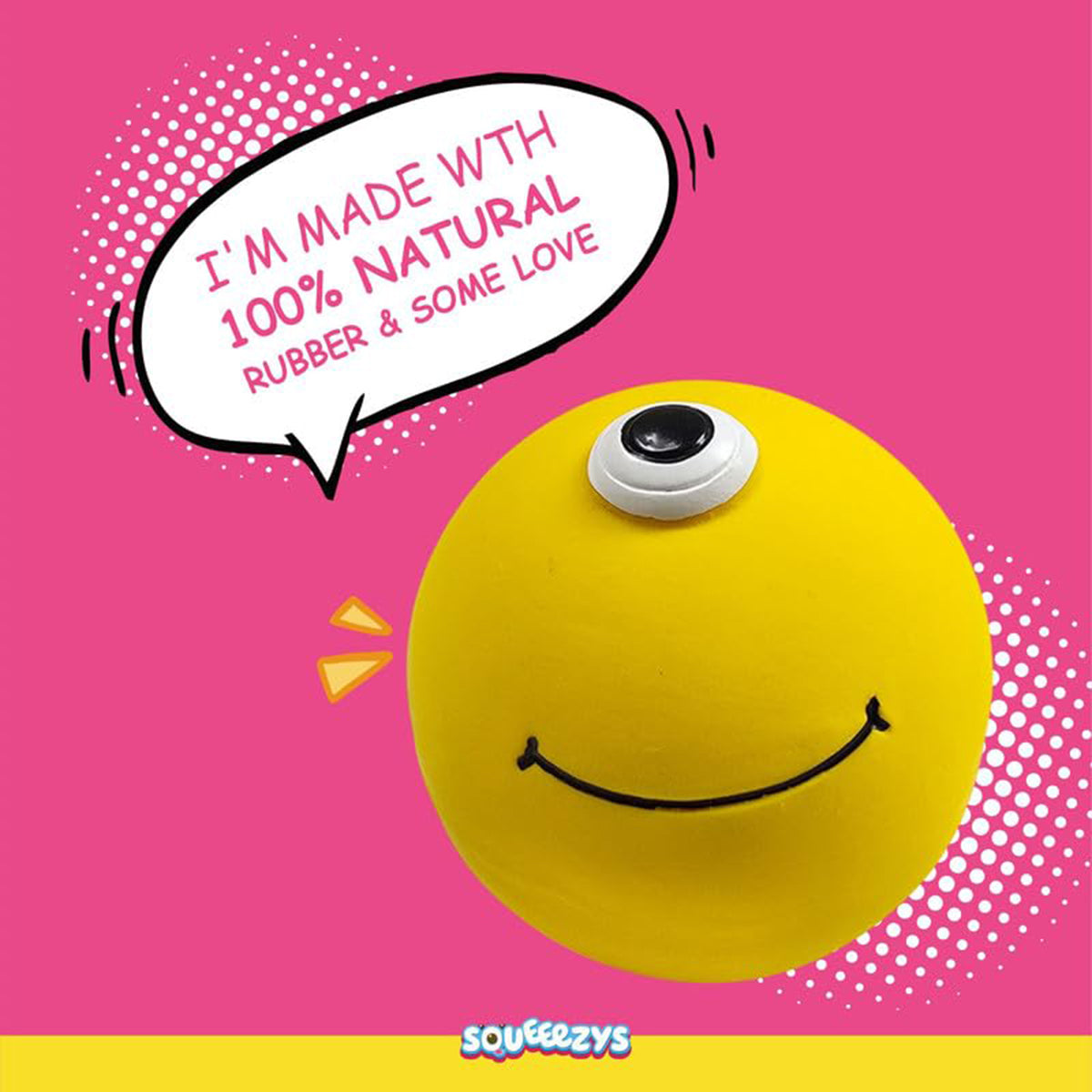 Squeeezys Latex Monster Ball Dog Toy - Yellow