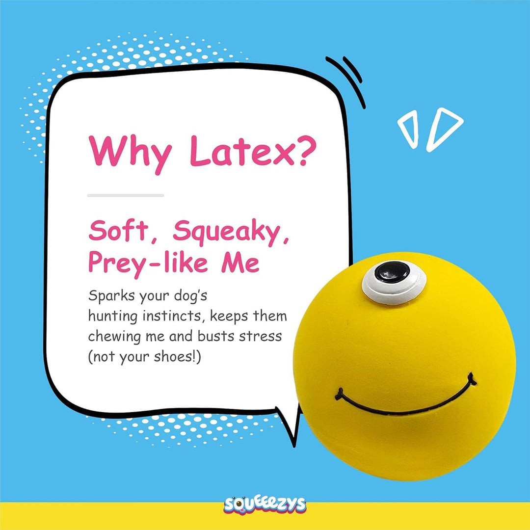 Squeeezys Latex Monster Ball Dog Toy - Yellow