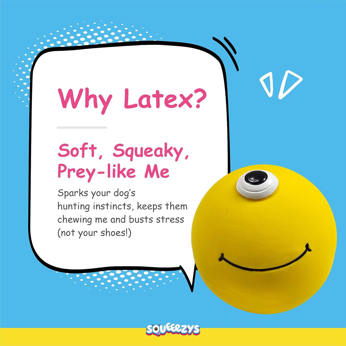 Squeeezys Latex Monster Ball Dog Toy - Yellow