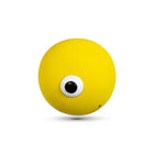 Zigly yellow stress ball with one large googly eye on white background