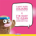 Zigly Squeezys brown muscular toy with blue headband on pink background with quote about natural skin tone and easy to clean
