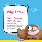 Zigly soft squeaky latex dog toy with playful face and blue headband on blue background
