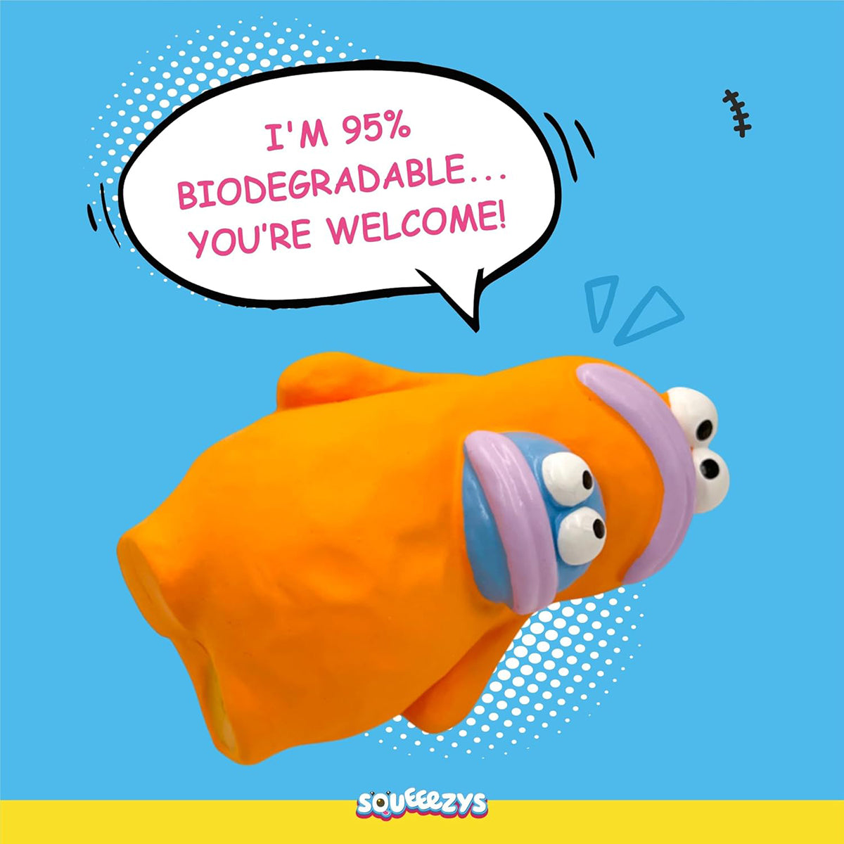 Squeeezys Latex Monster Brother Dog Toy - Orange Blue