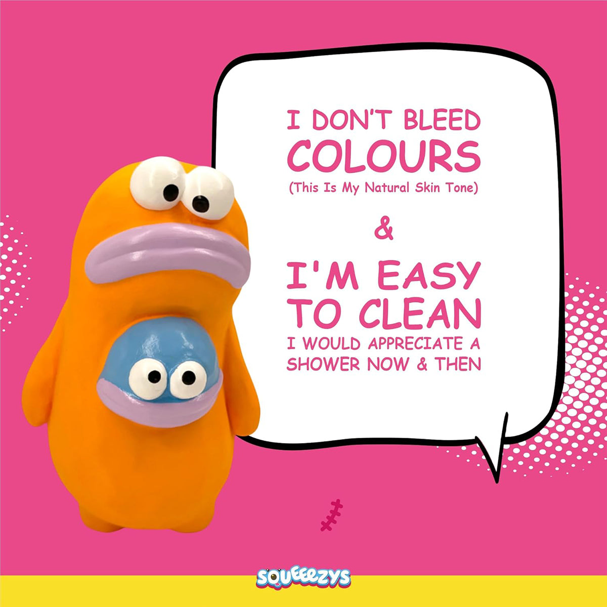 Squeeezys Latex Monster Brother Dog Toy - Orange Blue