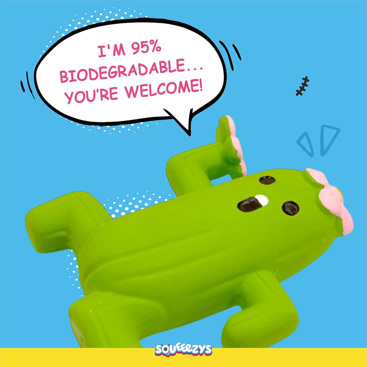 Squeeezys Latex Cactus Man Dog Toy - Green