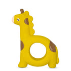 Zigly yellow giraffe-shaped baby teether toy with brown spots and a hole in the center