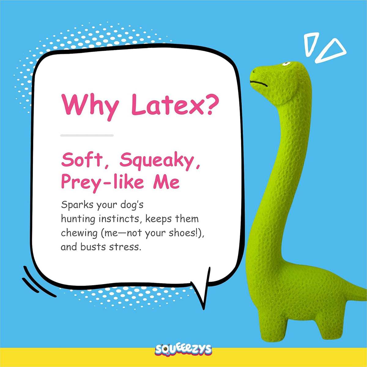 Squeeezys Latex Dino Dog Toy - Green