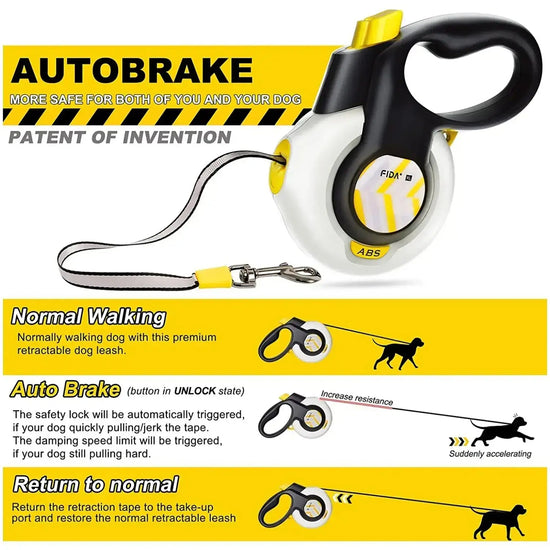 Fida Autobrake Dog Leash - White
