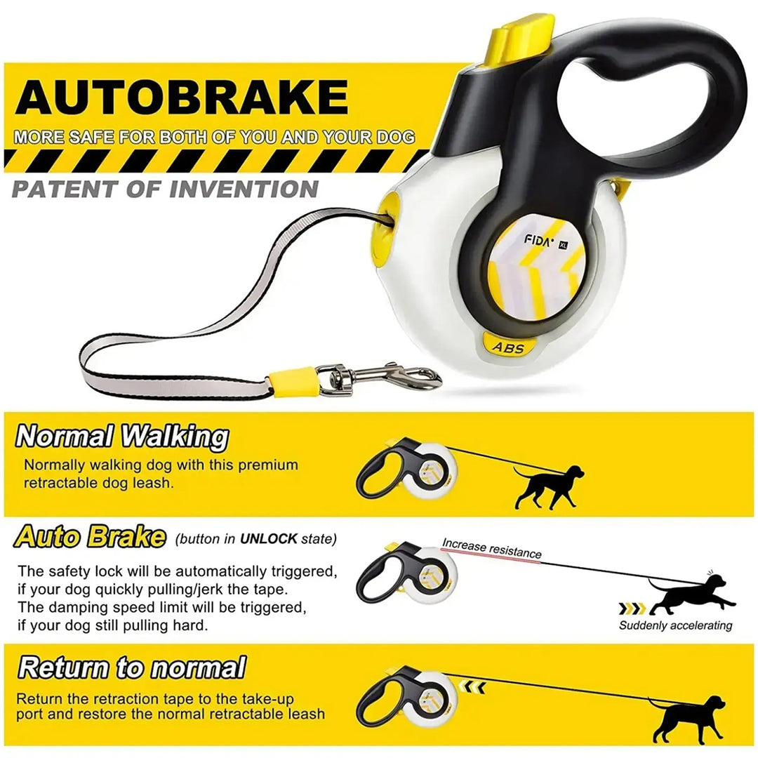 Fida Autobrake Dog Leash - White