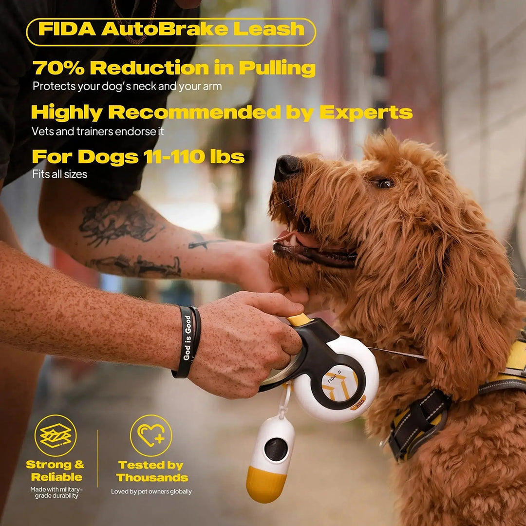 Fida Autobrake Dog Leash - White