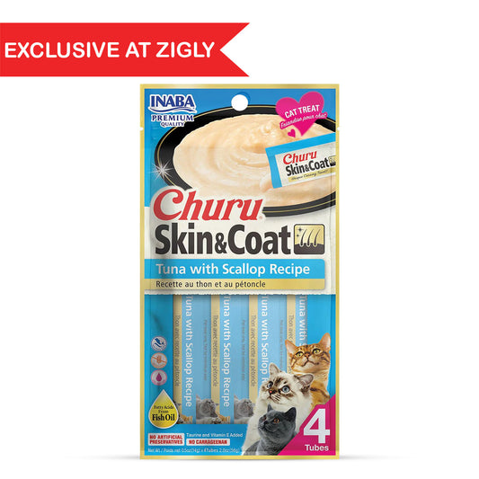 Inaba Churu Skin & Coat Tuna with Scallop Recipe Creamy Cat Treat 56g (14g x 4)