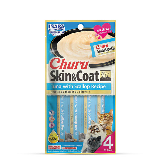 Inaba Churu Skin & Coat Tuna with Scallop Recipe Creamy Cat Treat 56g (14g x 4)