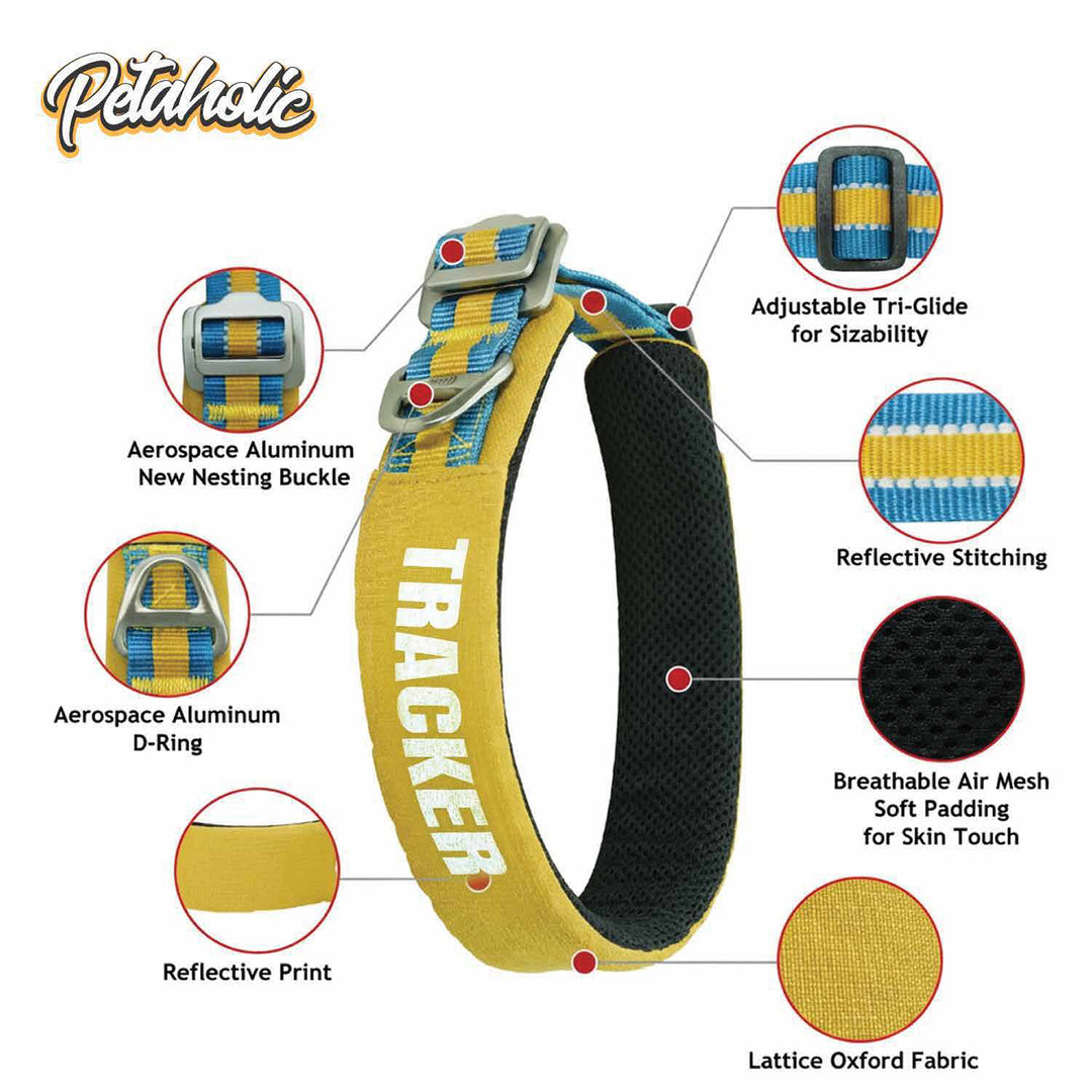 Petaholic Tracker Series Plateau Pet Collar - Mustard