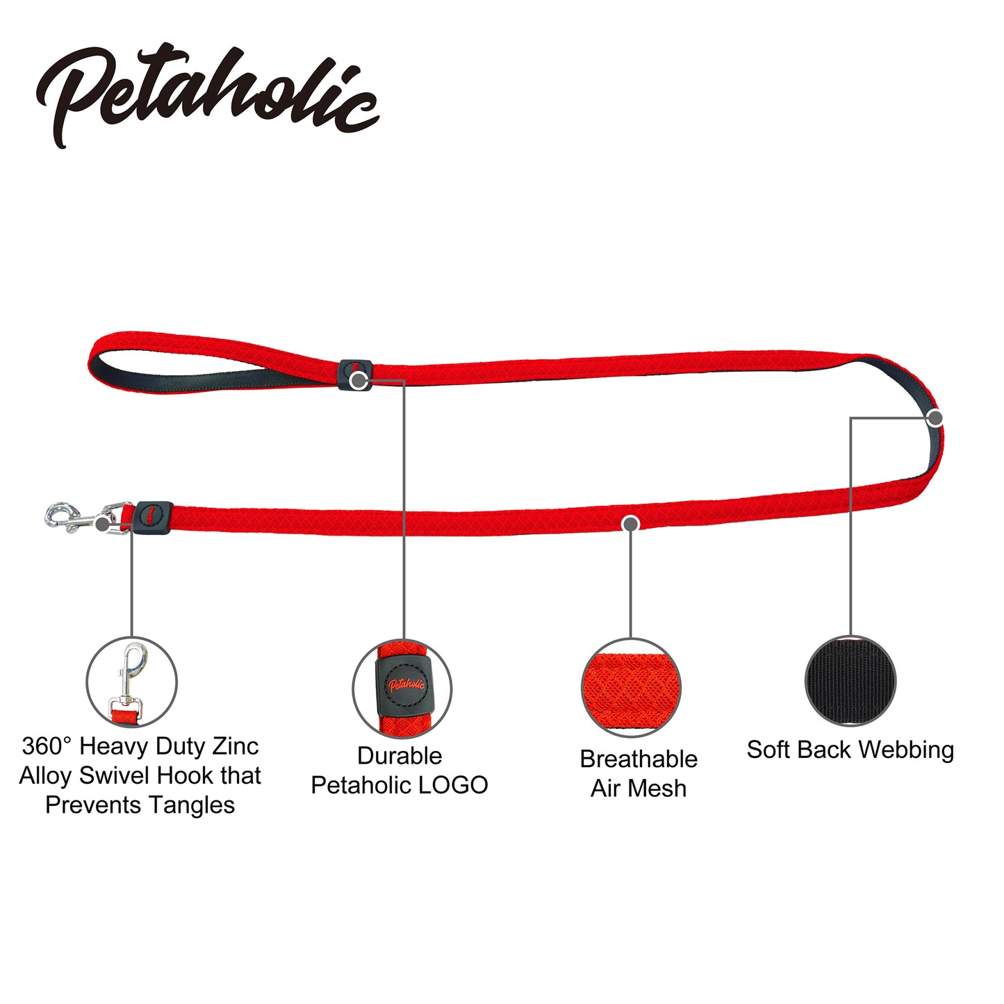 Petaholic  Air Mesh Series  Dog Leash - Maroon