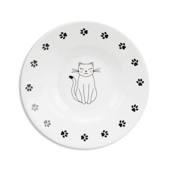 Trixie Flat Cat Paws Ceramic Cat Bowl  - White - 200ml