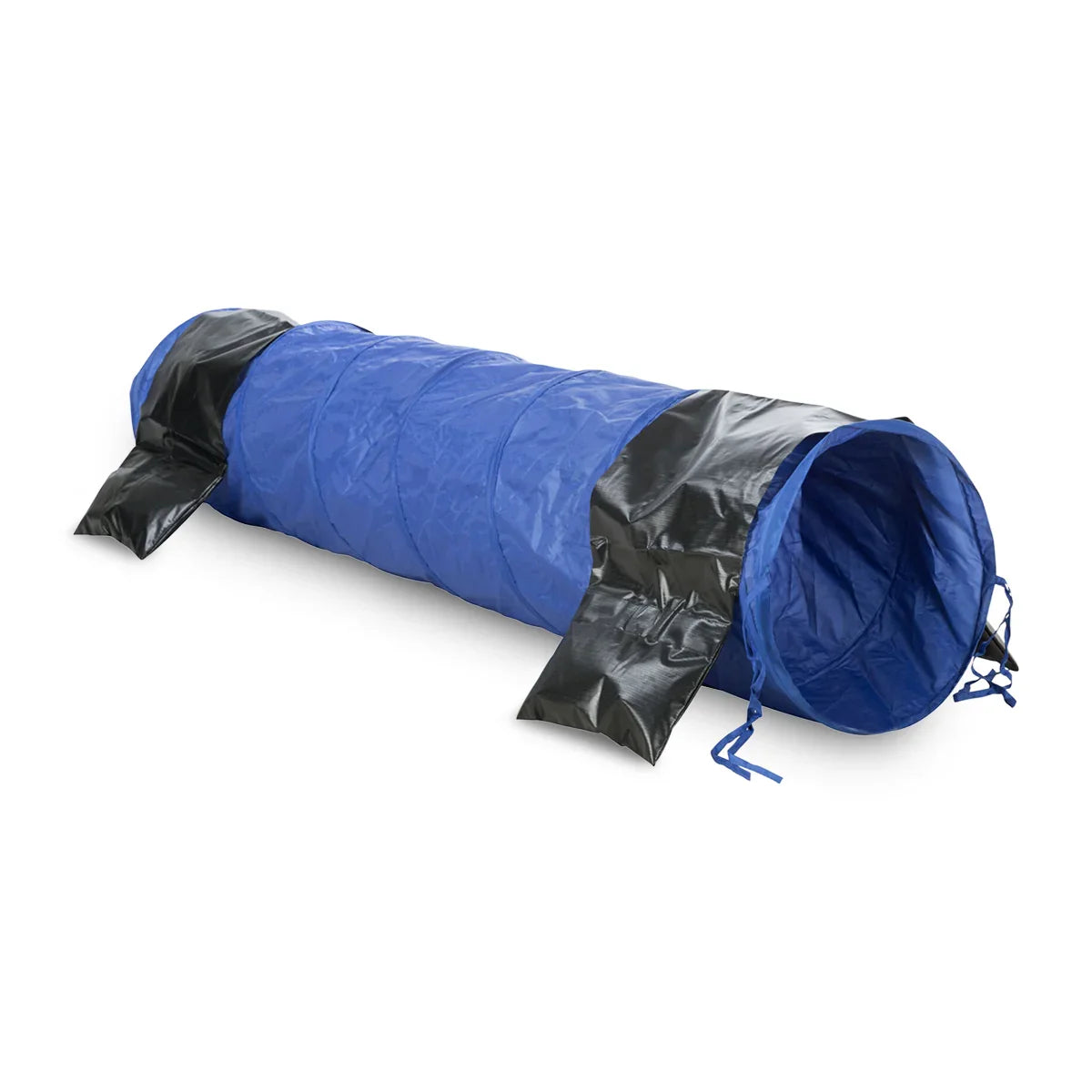 Blue and black collapsible pet agility tunnel on white background by zigly