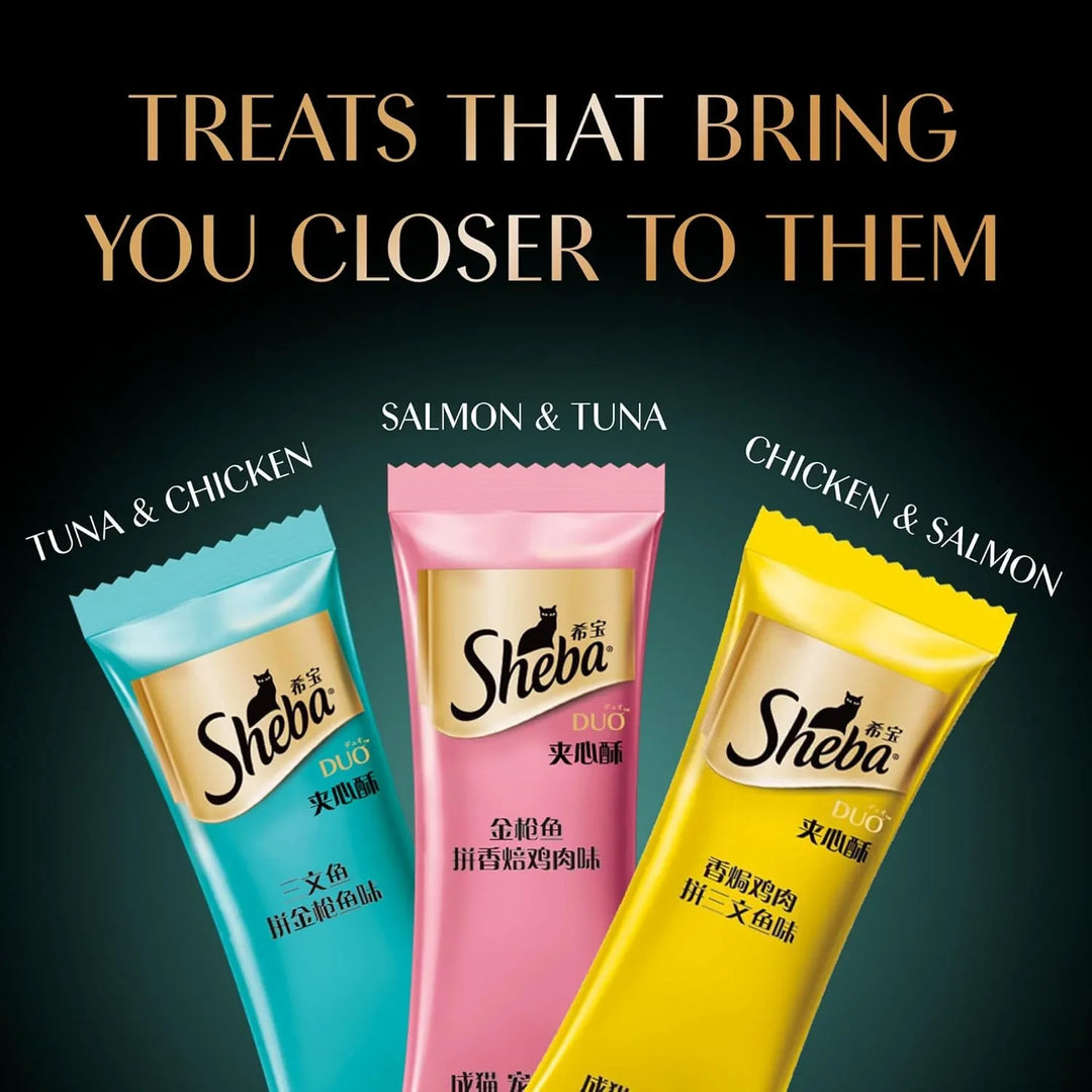 Sheba Duo Adult Crunchy Cat Treats - Tuna & Chicken, Salmon & Tuna, Chicken & Salmon - 135g