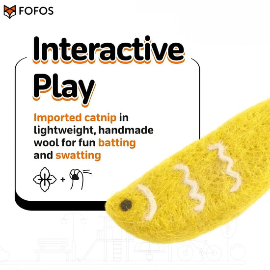 FOFOS Sardine Wool Cat Toy - 2 Balls & 1 Fish - 3 Pack