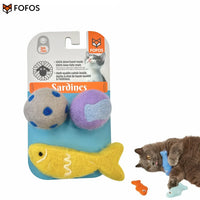 FOFOS Sardine Wool Cat Toy - 2 Balls & 1 Fish - 3 Pack
