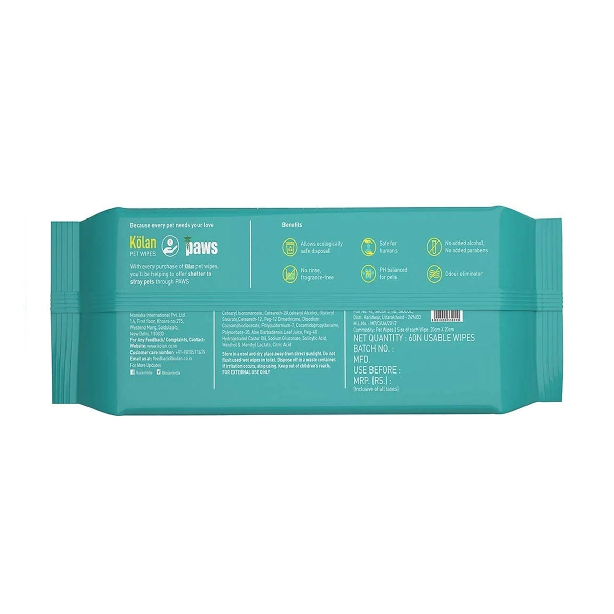 Kolan Pet Wipes - 60 Wipes