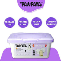 Pawpaya Pet Wipes 100 Pack Tub - 19 x 16cm