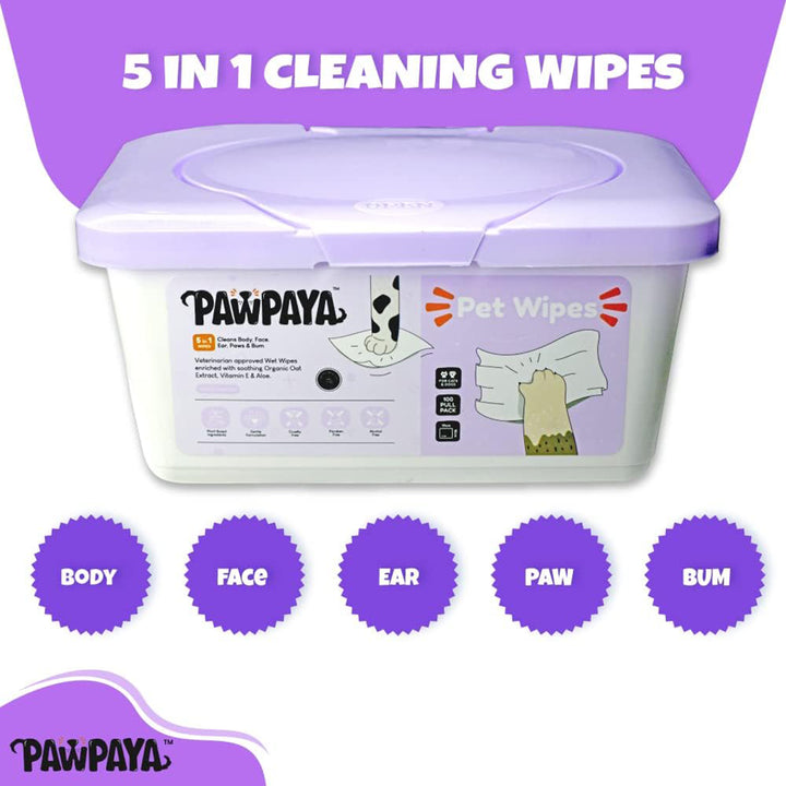 Pawpaya Pet Wipes 100 Pack Tub - 19 x 16cm