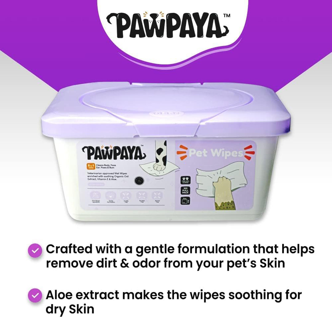 Pawpaya Pet Wipes 100 Pack Tub - 19 x 16cm