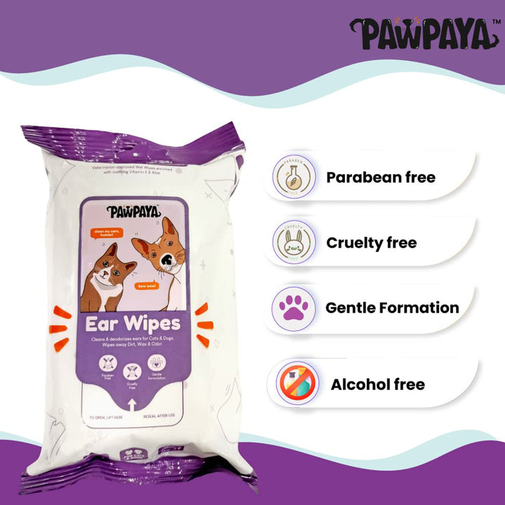 Pawpaya Ear Wipes - 25 Wipes - 20 x 18cm