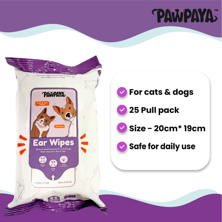 Pawpaya Ear Wipes - 25 Wipes - 20 x 18cm