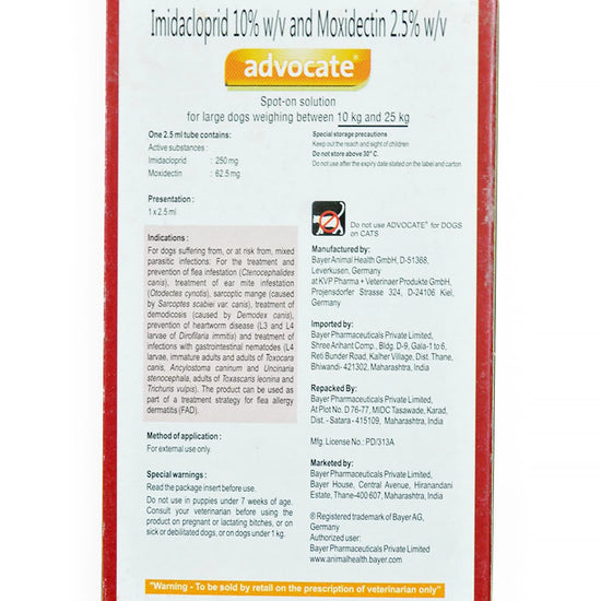 Advocate Spot-On 10kg - 25kg For Dogs - 2.5ml