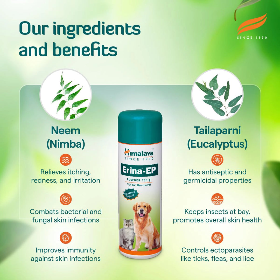 Himalaya Erina-EP Powder for Tick & Flea Control for Dogs & Cats -  150g
