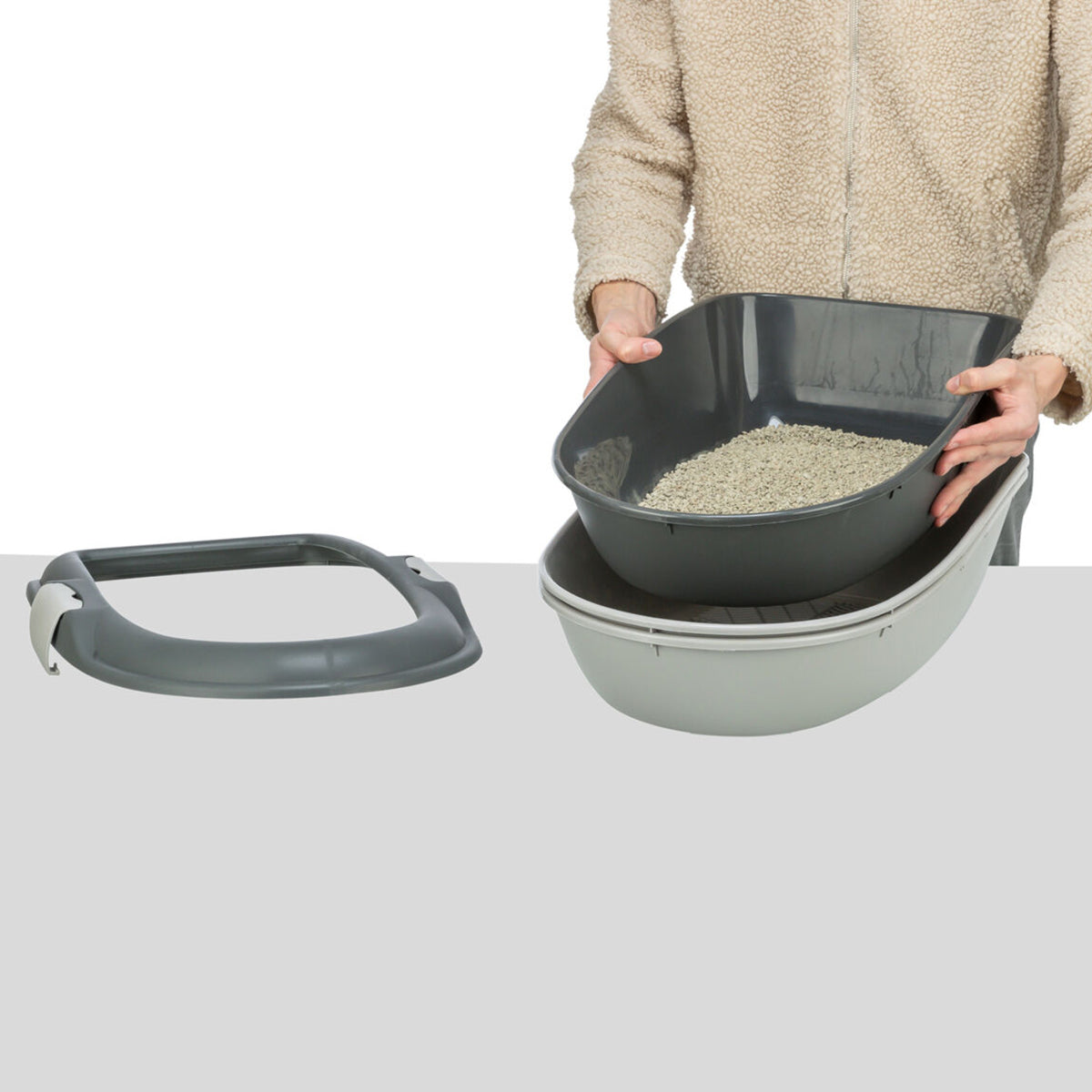 Trixie Berto Litter Tray Three Part with Separating System - Dark Grey - 23 inch