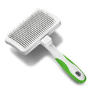 Zigly pet grooming slicker brush with white and green handle for dogs and cats