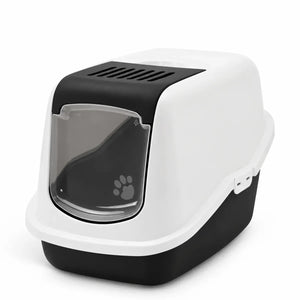 Savic Nestor black and white hooded cat toilet home available at zigly