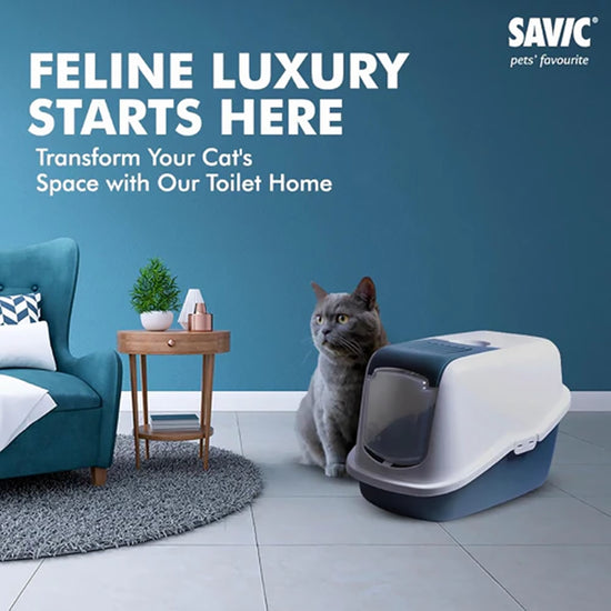 Savic Nestor Jumbo Cat Toilet White-Bluestone 26x19x18 inches