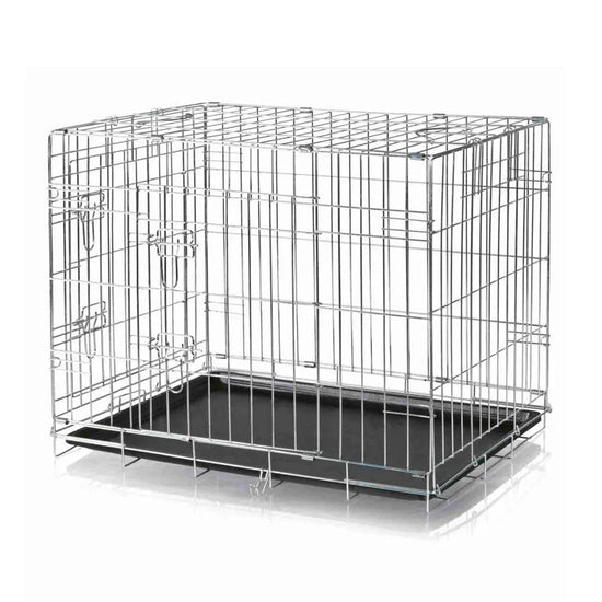 Zigly metal wire dog crate with black plastic bottom tray, pet cage for indoor use