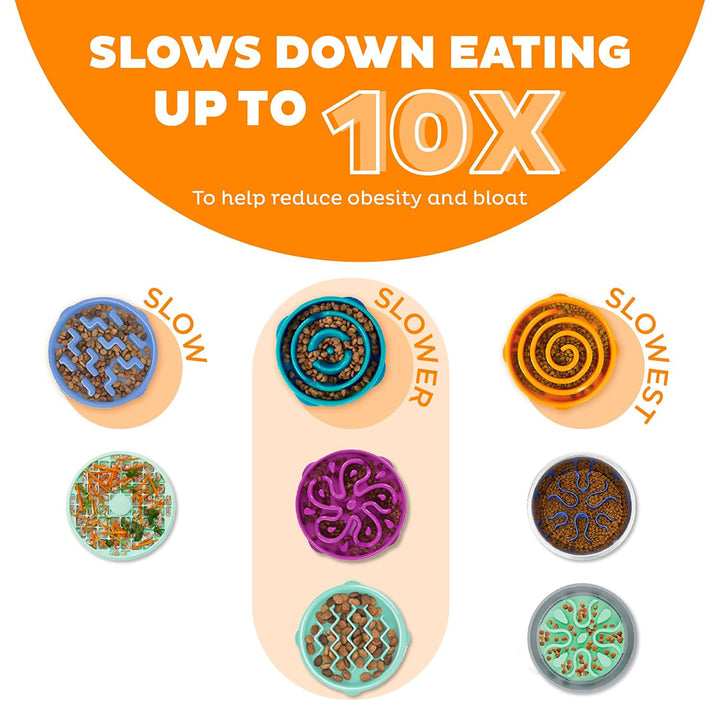 Outward Hound Fun Feeder Slo-Bowl Helps Prevent Obesity & Bloat Dog Bowl-(Orange)