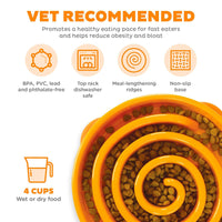 Outward Hound Fun Feeder Slo-Bowl Helps Prevent Obesity & Bloat Dog Bowl-(Orange)