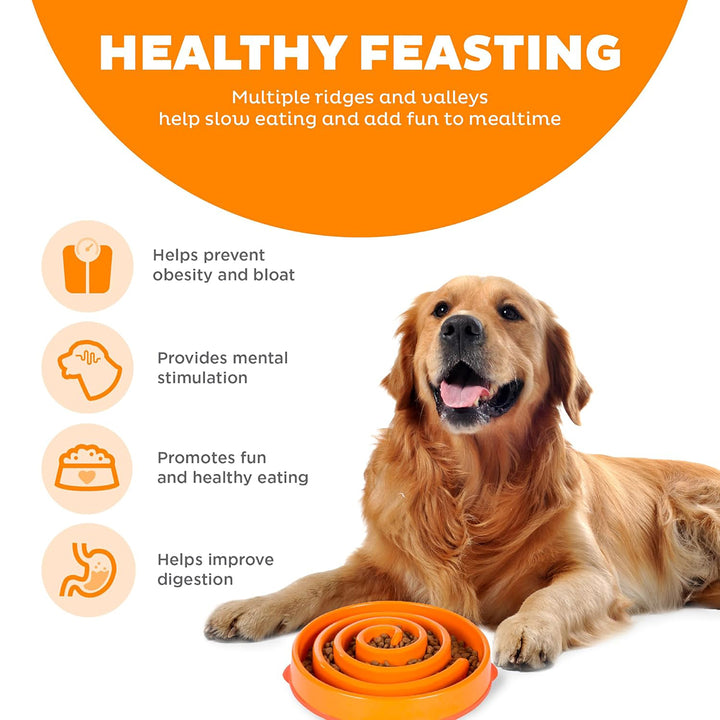 Outward Hound Fun Feeder Slo-Bowl Helps Prevent Obesity & Bloat Dog Bowl-(Orange)