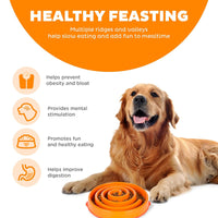 Outward Hound Fun Feeder Slo-Bowl Helps Prevent Obesity & Bloat Dog Bowl-(Orange)