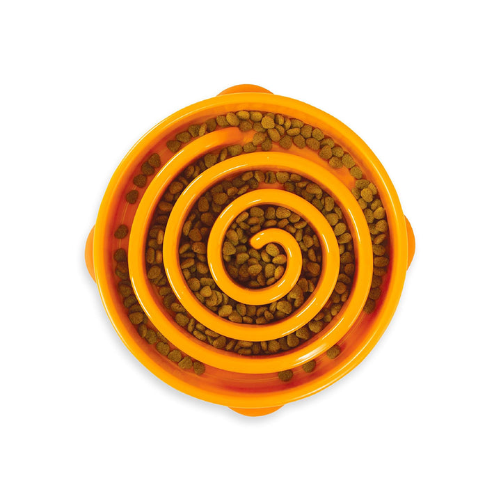 Outward Hound Fun Feeder Slo-Bowl Helps Prevent Obesity & Bloat Dog Bowl-(Orange)