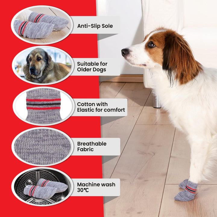 Trixie Non-Slip Socks for Dogs - Grey - 1 Pair