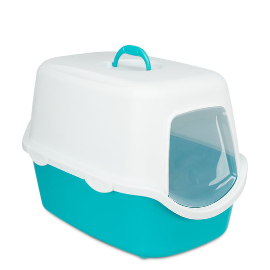 Trixie Vico Cat Litter Tray with Dome - Turquoise/White - 23x16x16 inch