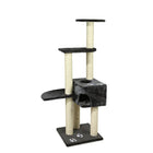 Zigly black cat tree with scratching posts, platforms, and paw print designs for cats