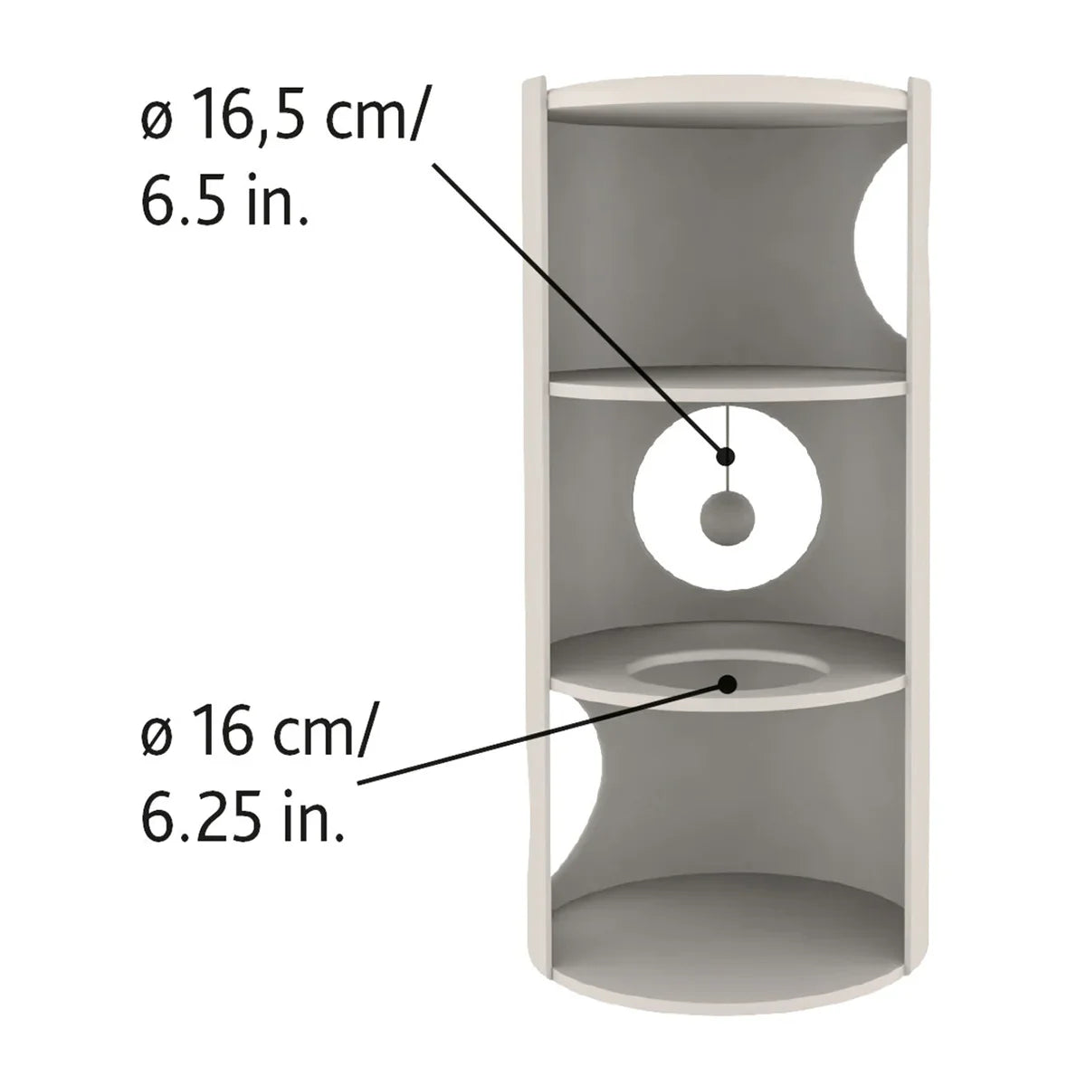 Zigly cylindrical multi-level cat condo with circular openings and shelf dimensions 16.5 cm and 16 cm
