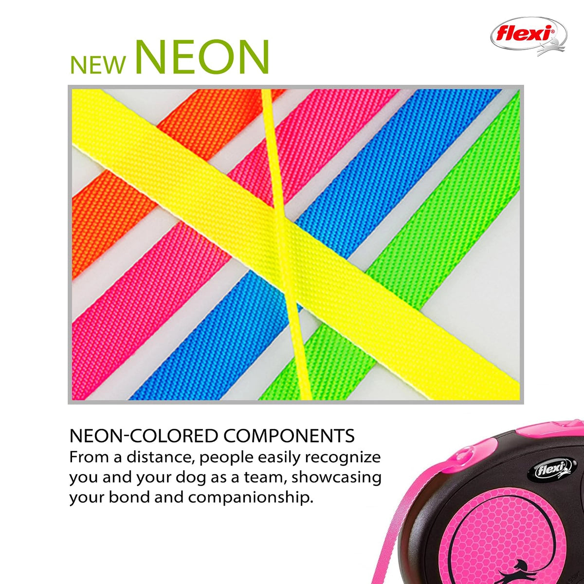 Flexi Neon Tape Retractable Dog Leash - Pink
